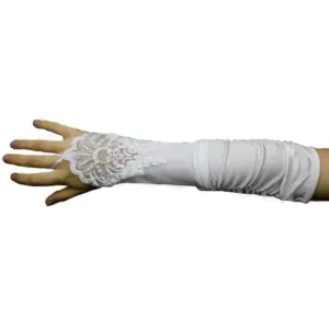Fingerless Gloves - White Satin Lace