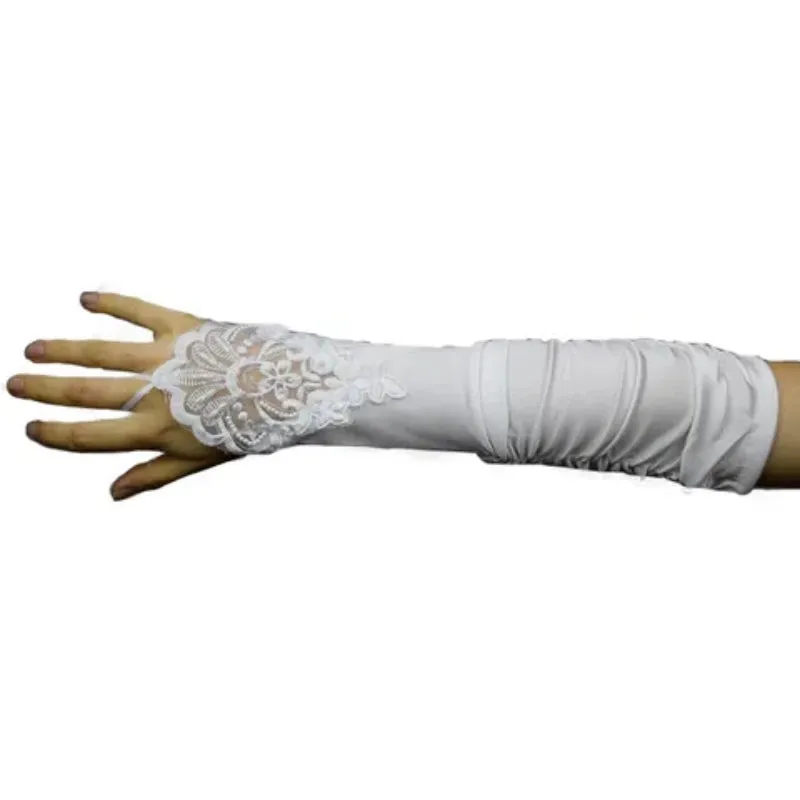 Fingerless Gloves - White Satin Lace