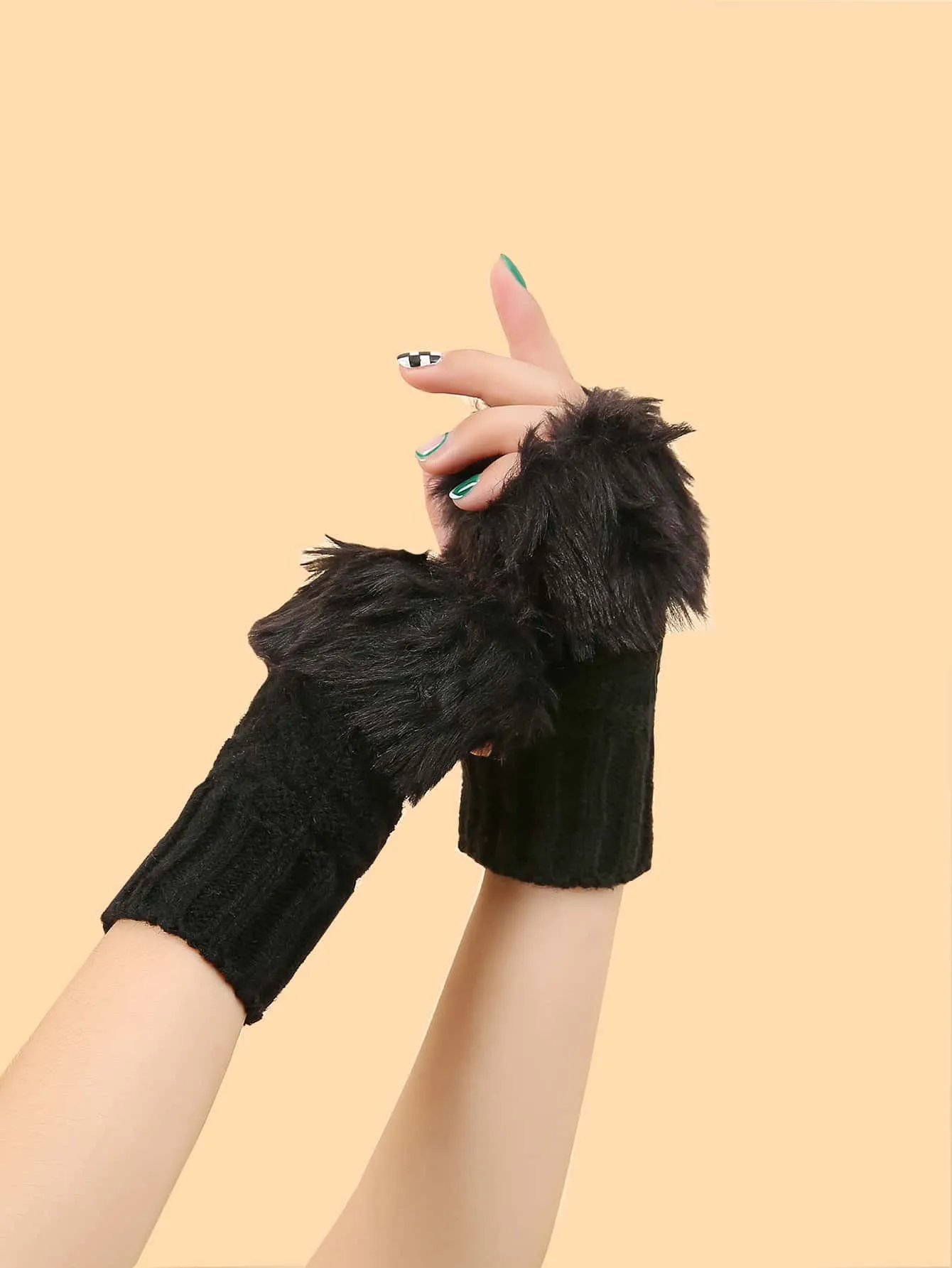 Fingerless Knit Gloves - Black