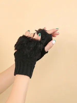 Fingerless Knit Gloves - Black