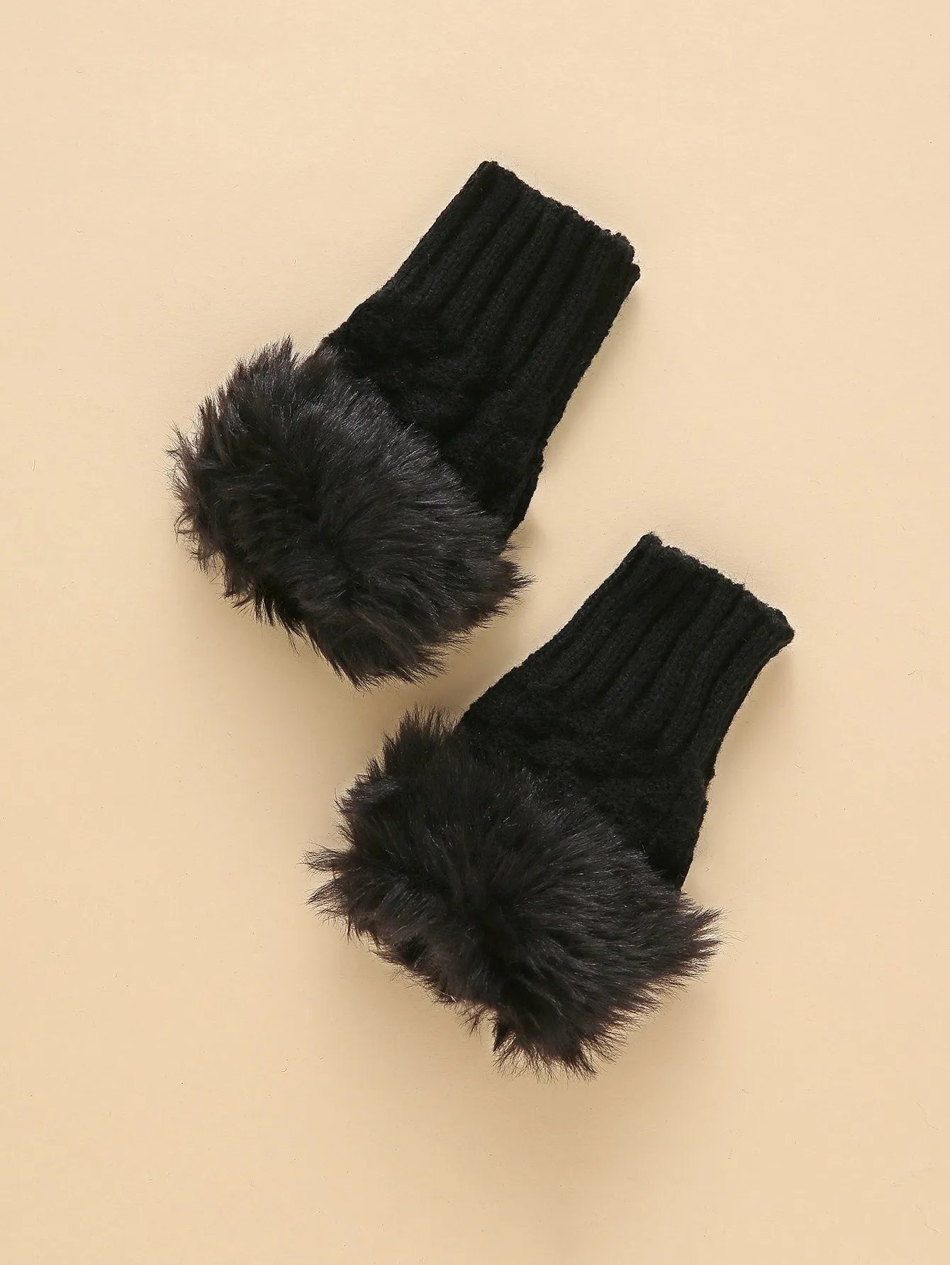 Fingerless Knit Gloves - Black