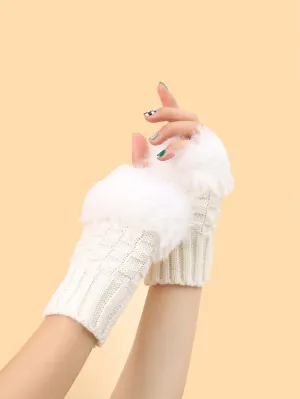 Fingerless Knit Gloves - White