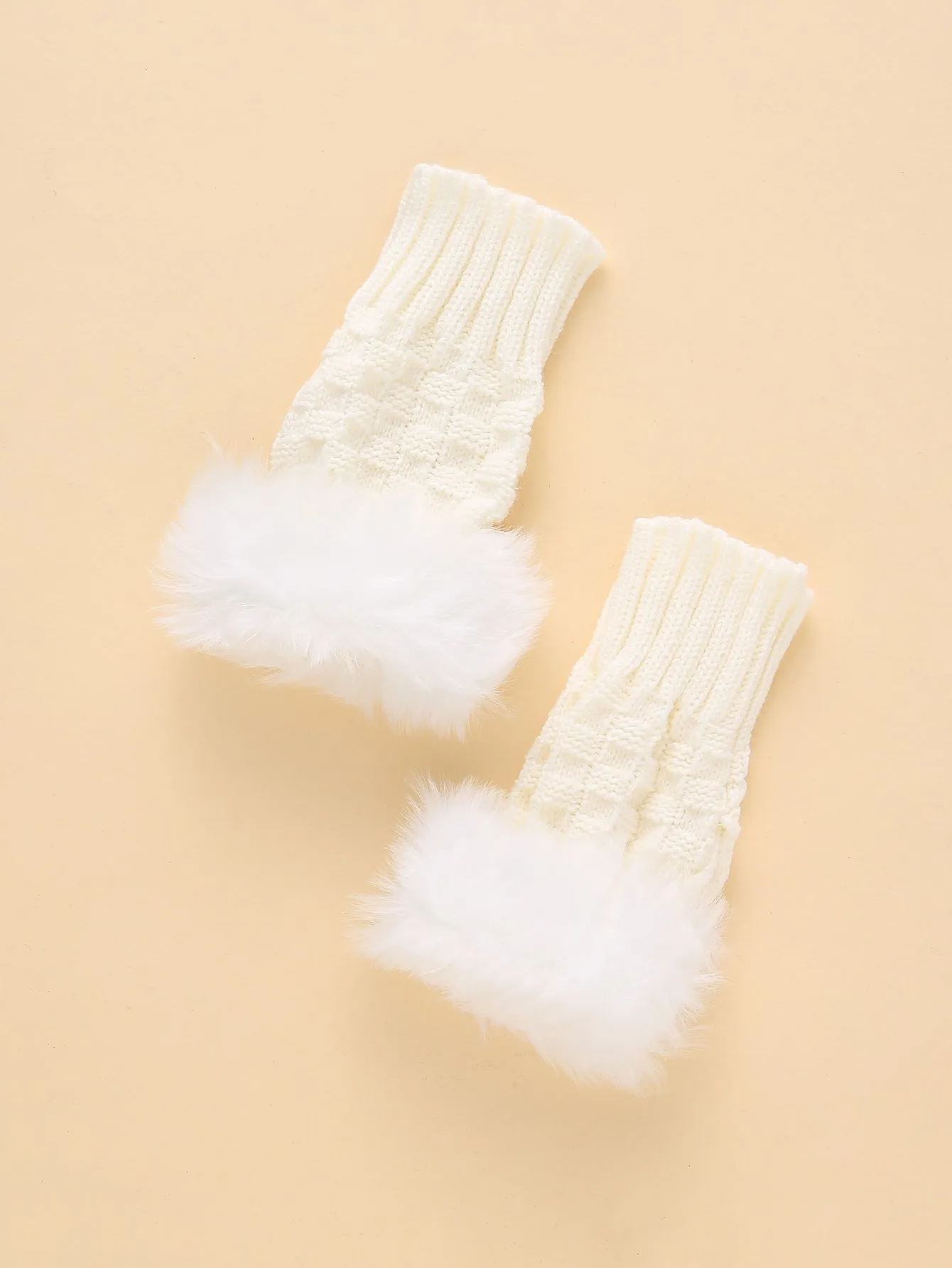 Fingerless Knit Gloves - White
