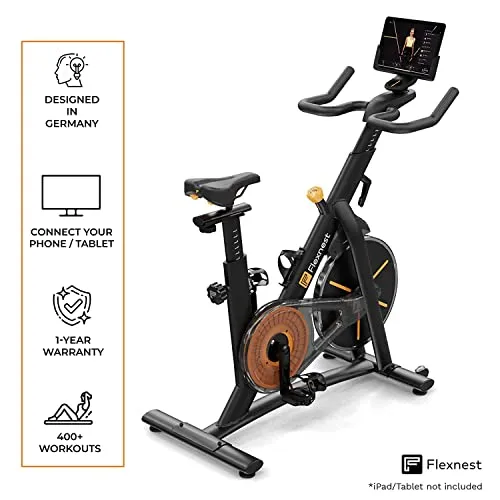 Flexnest Flexbike Spin Bike | Smart Bluetooth Exercise Cycle for home gym with Live Classes on App, 100 Resistance Levels stationary Exercise Bike for Home Gym Workout & Cardio weight loss machine gym cycle (Black)