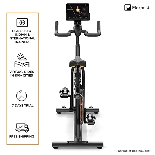 Flexnest Flexbike Spin Bike | Smart Bluetooth Exercise Cycle for home gym with Live Classes on App, 100 Resistance Levels stationary Exercise Bike for Home Gym Workout & Cardio weight loss machine gym cycle (Black)