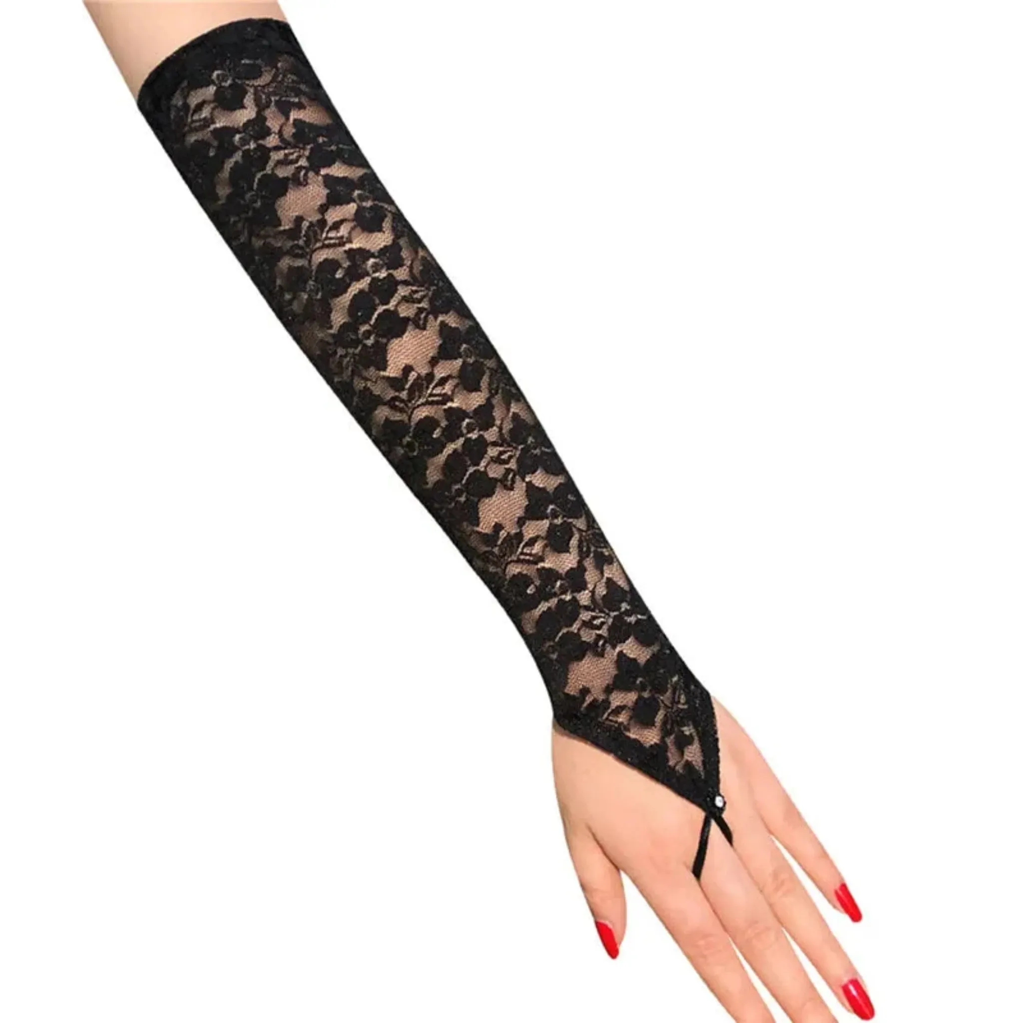 Floral Lace Print Fingerless Gloves