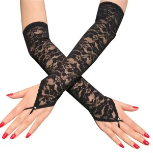 Floral Lace Print Fingerless Gloves