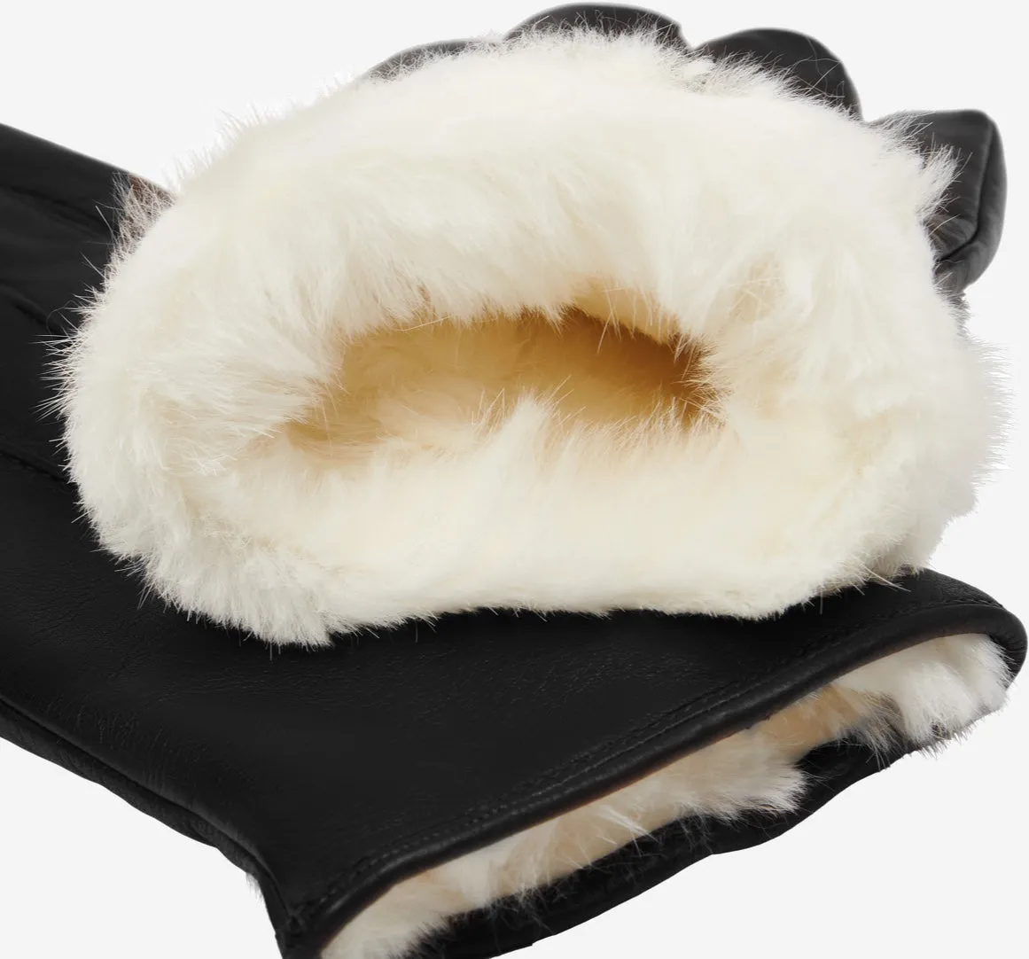 Francesca (black) - Italian lambskin leather gloves with white rabbit fur lining