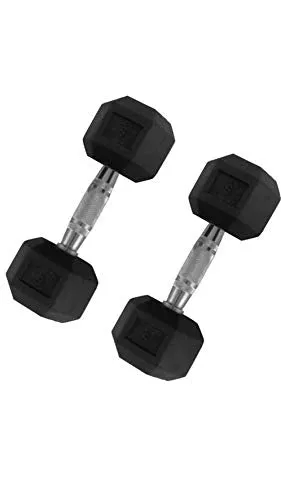FratiiSingh 5Kg Rubber Hex Dumbbell for Unisex (Pack of 2 Dumbbells of 5kg), Rubber, black