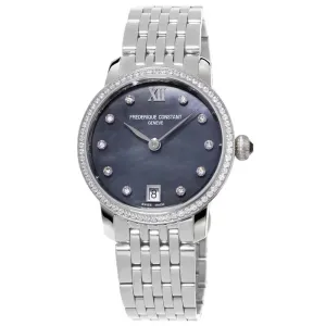 Frederique Constant 30MM Slimline Black Mother Of Pearl with Diamonds Stainless Steel Watch