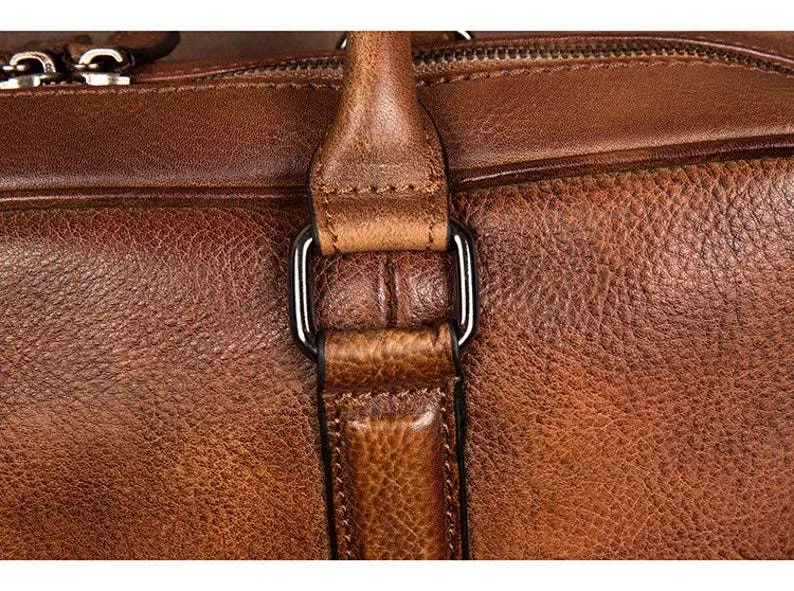 Full Grain Leather Briefcase Men's Leather Laptop Bag Shoulder Messenger Bag Gift for Him