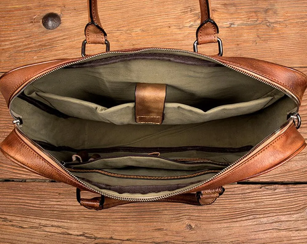 Full Grain Leather Briefcase Men's Leather Laptop Bag Shoulder Messenger Bag Gift for Him