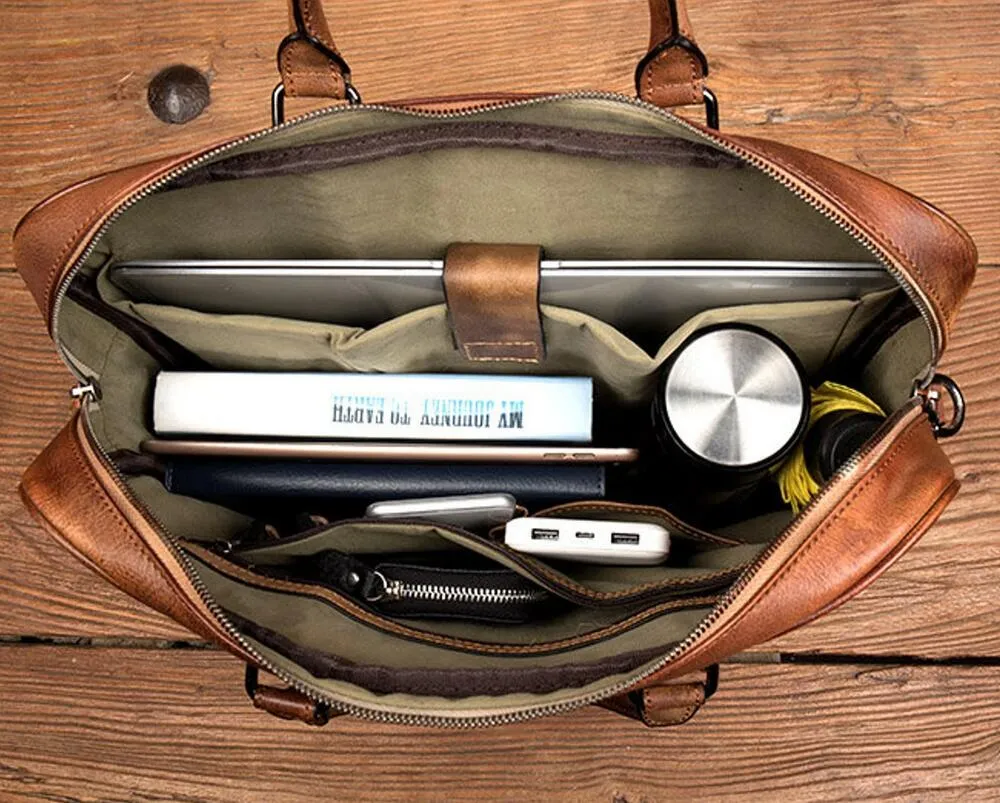 Full Grain Leather Briefcase Men's Leather Laptop Bag Shoulder Messenger Bag Gift for Him