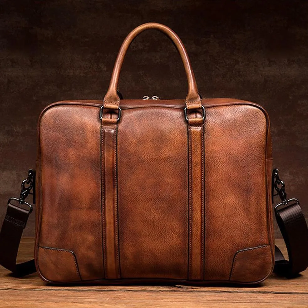 Full Grain Leather Briefcase Men's Leather Laptop Bag Shoulder Messenger Bag Gift for Him