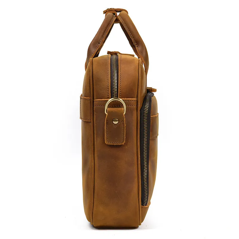 Full Grain Leather Briefcase, Mens Retro Leather Handmade Laptop Bag, Messenger Bag