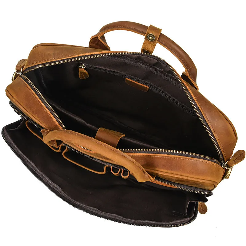 Full Grain Leather Briefcase, Mens Retro Leather Handmade Laptop Bag, Messenger Bag