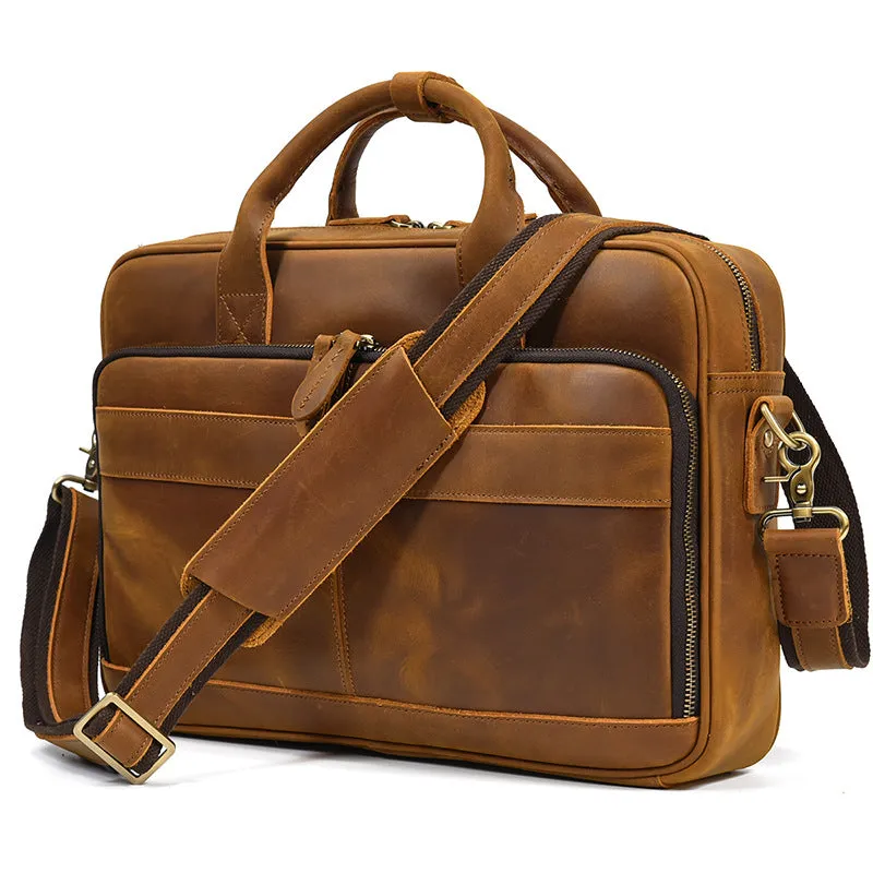 Full Grain Leather Briefcase, Mens Retro Leather Handmade Laptop Bag, Messenger Bag
