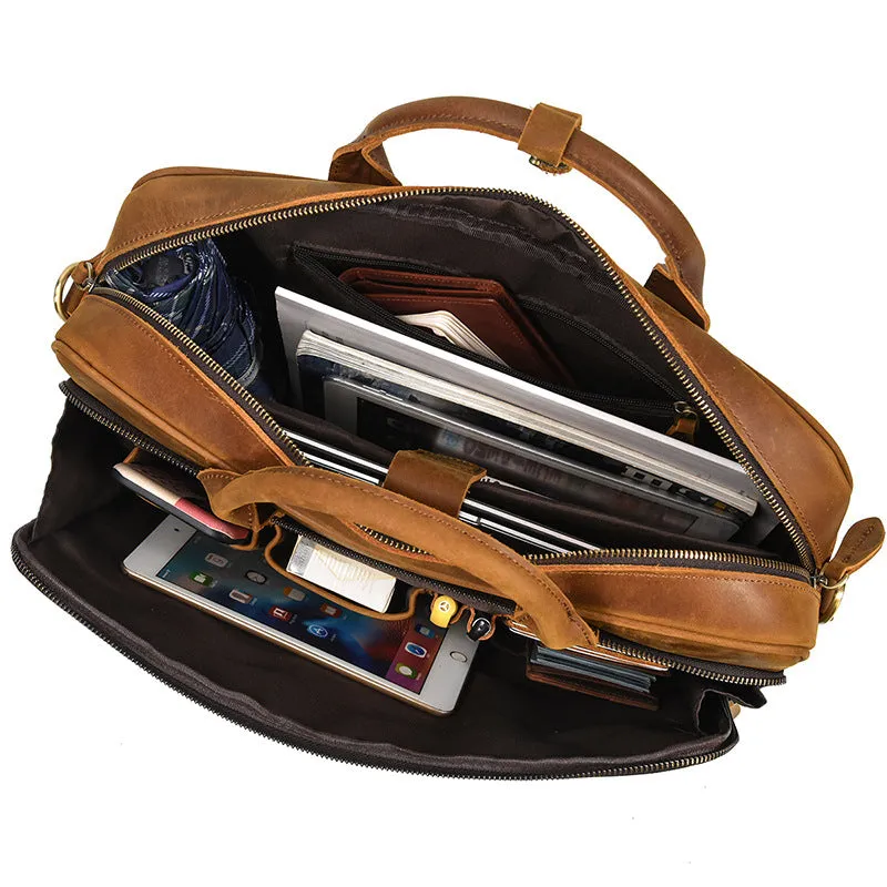 Full Grain Leather Briefcase, Mens Retro Leather Handmade Laptop Bag, Messenger Bag