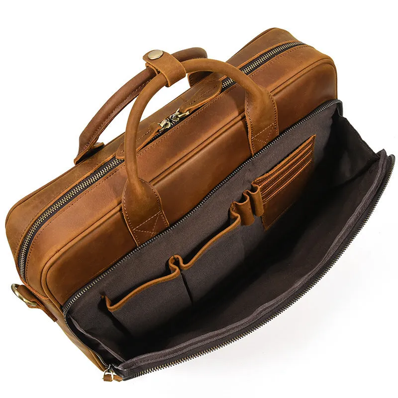 Full Grain Leather Briefcase, Mens Retro Leather Handmade Laptop Bag, Messenger Bag