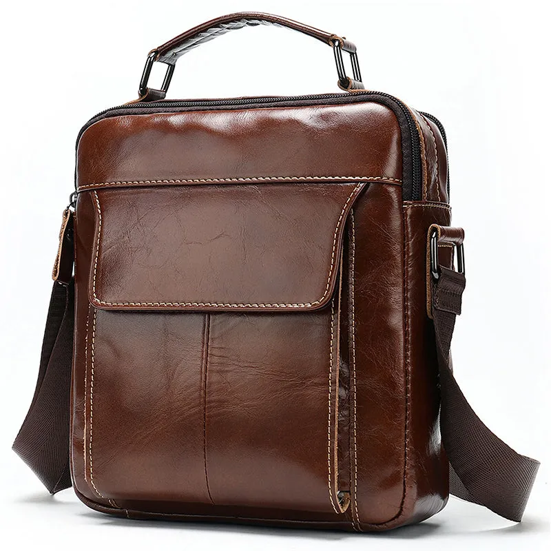 Full Grain Leather Crossbody Bag For Man, Mens Leather Satchel Bag Mens Work Bag, Mini Messenger Bag