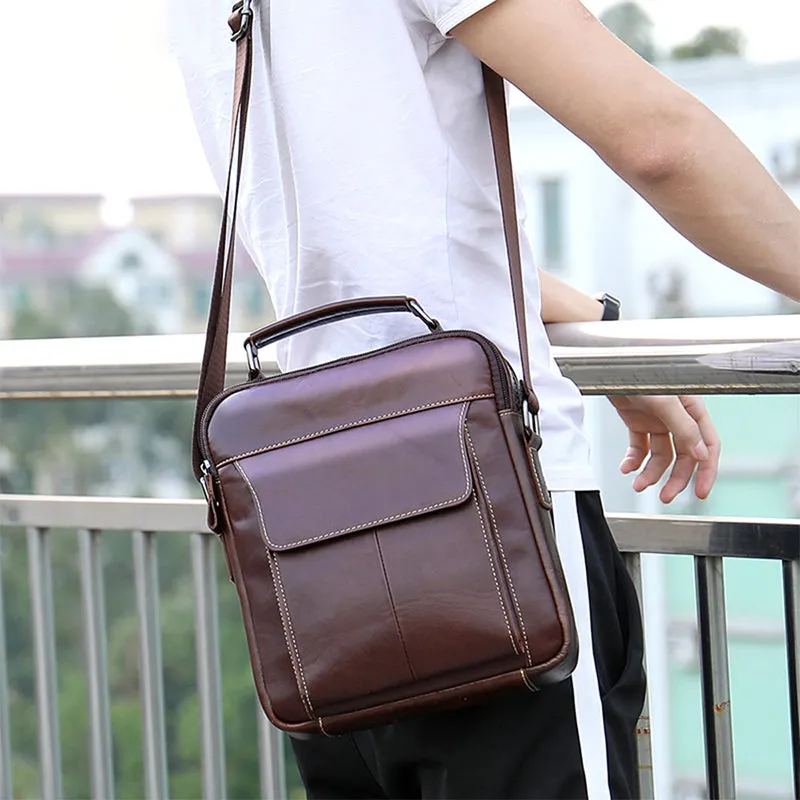 Full Grain Leather Crossbody Bag For Man, Mens Leather Satchel Bag Mens Work Bag, Mini Messenger Bag