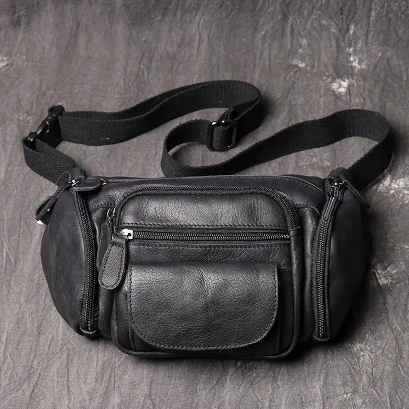 Full Grain Leather Sling Bag Leather Waist Bag Mens Handmade Leather Crossbody Bag Chest Pack