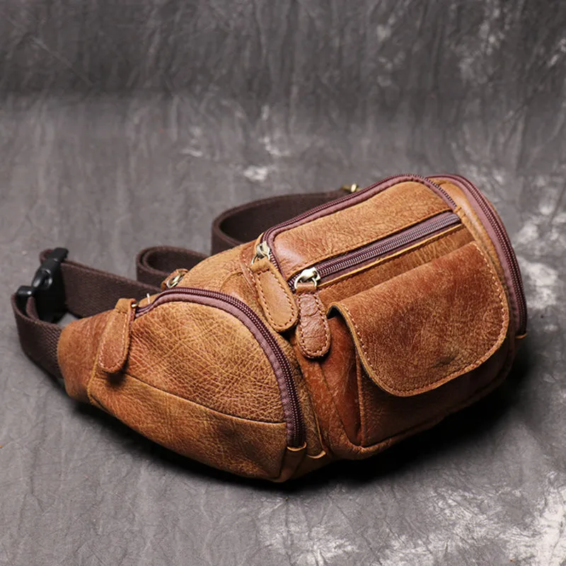 Full Grain Leather Sling Bag Leather Waist Bag Mens Handmade Leather Crossbody Bag Chest Pack