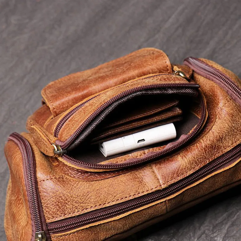 Full Grain Leather Sling Bag Leather Waist Bag Mens Handmade Leather Crossbody Bag Chest Pack