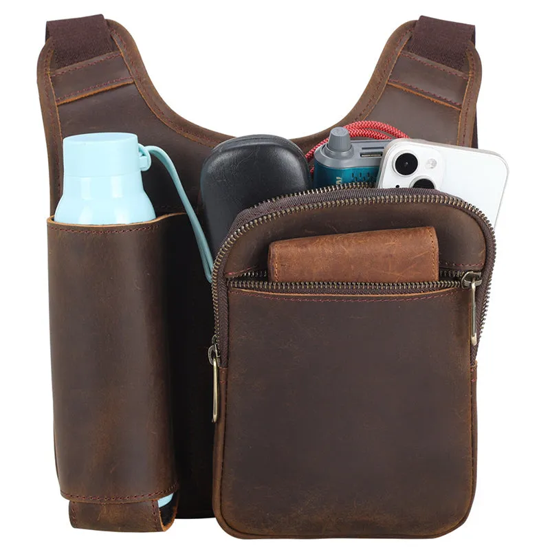 Full Grain Leather Tactical Bag Mens Leather Crossbody Pack Messenger Bag Vintage Satchel Organizer Pouch