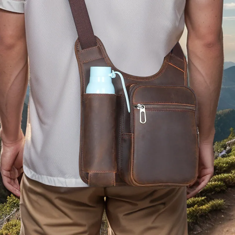 Full Grain Leather Tactical Bag Mens Leather Crossbody Pack Messenger Bag Vintage Satchel Organizer Pouch