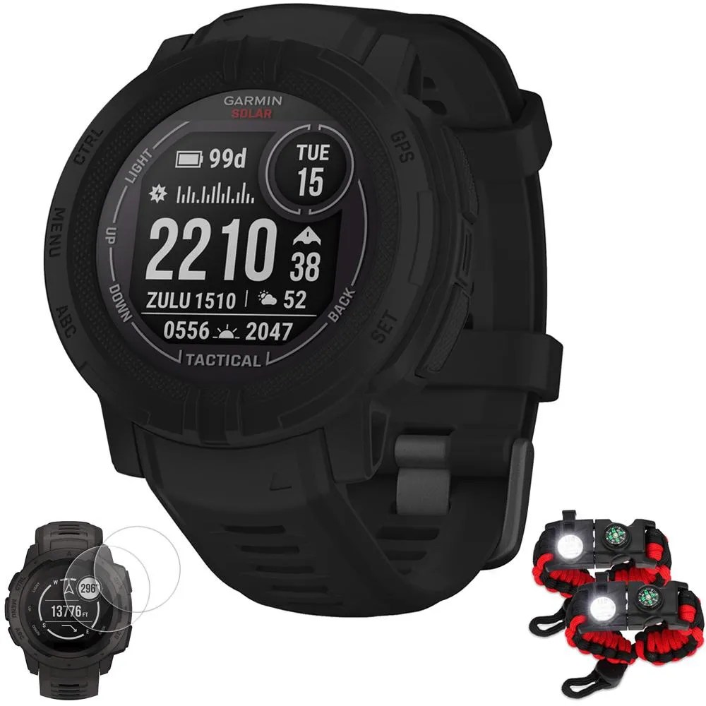 Garmin Instinct 2 Solar Smartwatch, Tactical Edition, Black   Accessories Bundle