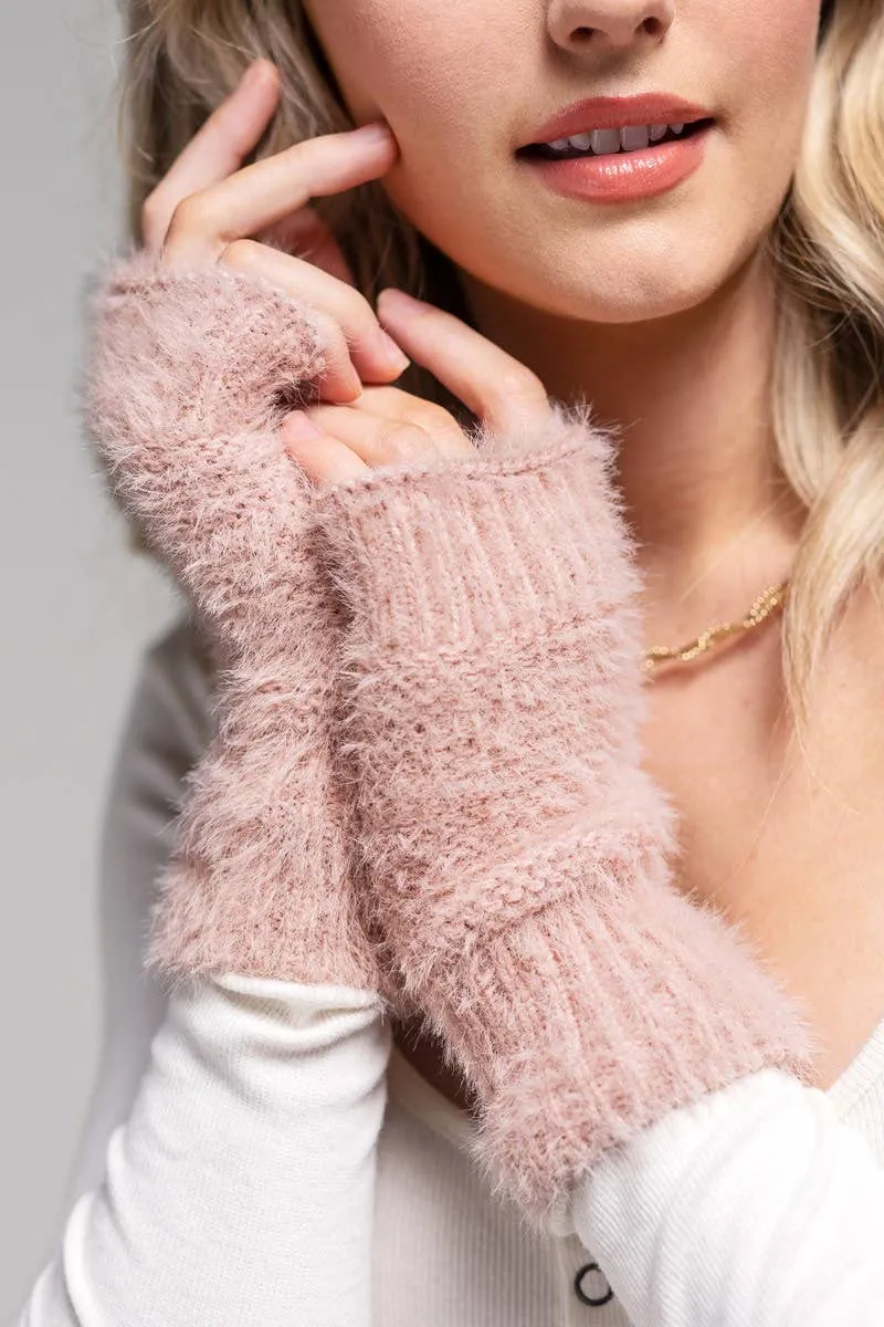 Garter Stitch Fingerless Gloves: Pink