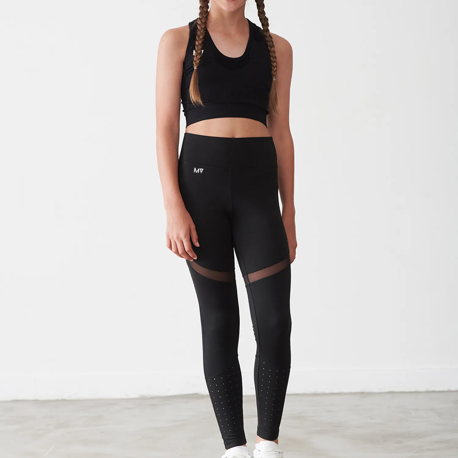 Girls MV Panelled Legging & Crop Top Sports Set - Black