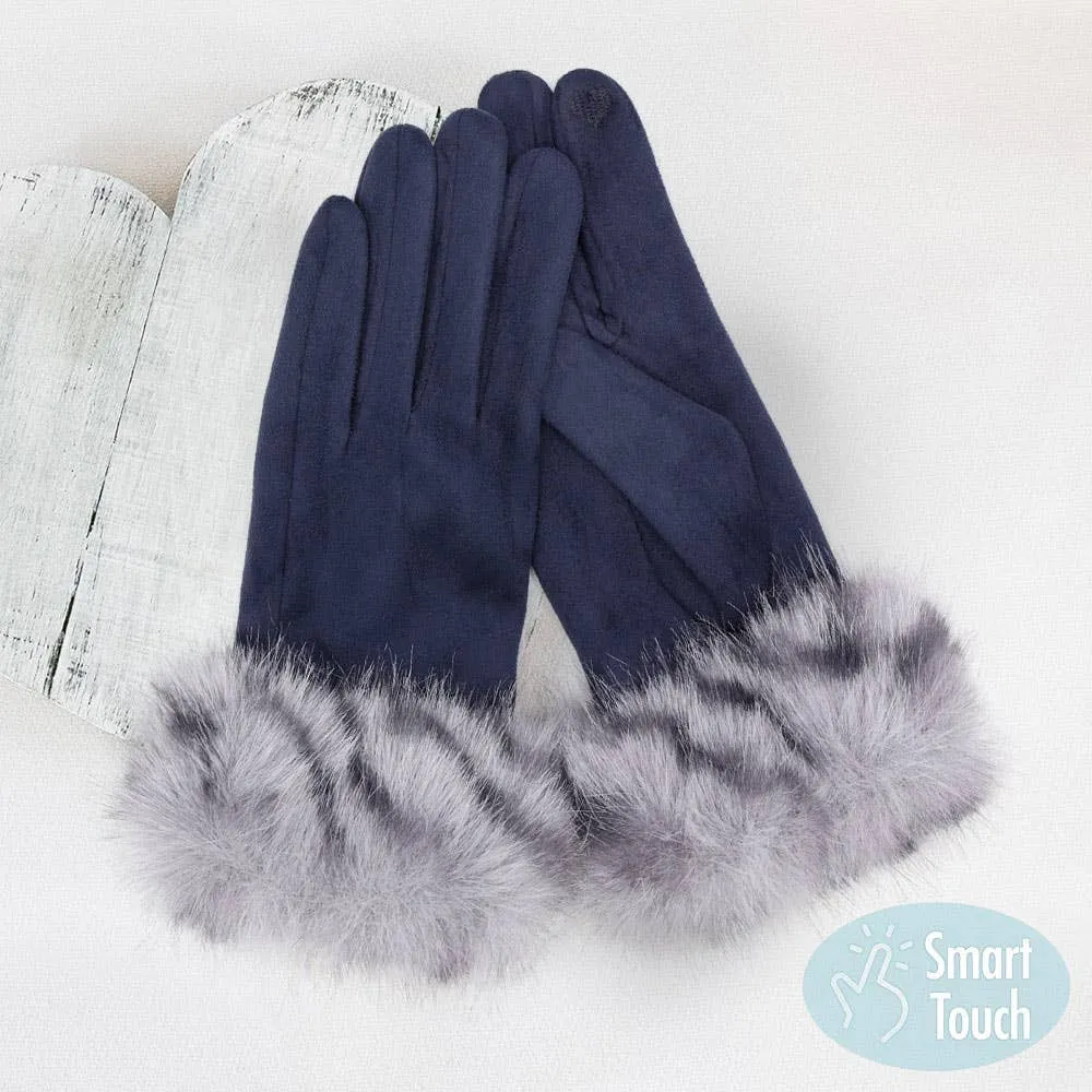 GL0083 - Mixed Color Faux Fur Cuff Smart Touch Gloves