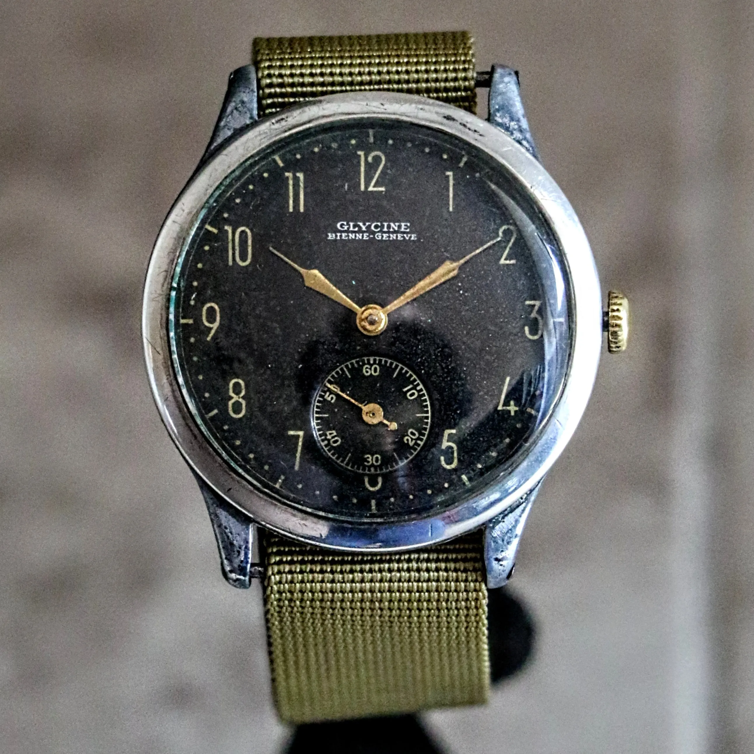 GLYCINE Bienne – Geneve Military Pilot Wristwatch 37mm Black Dial Watch