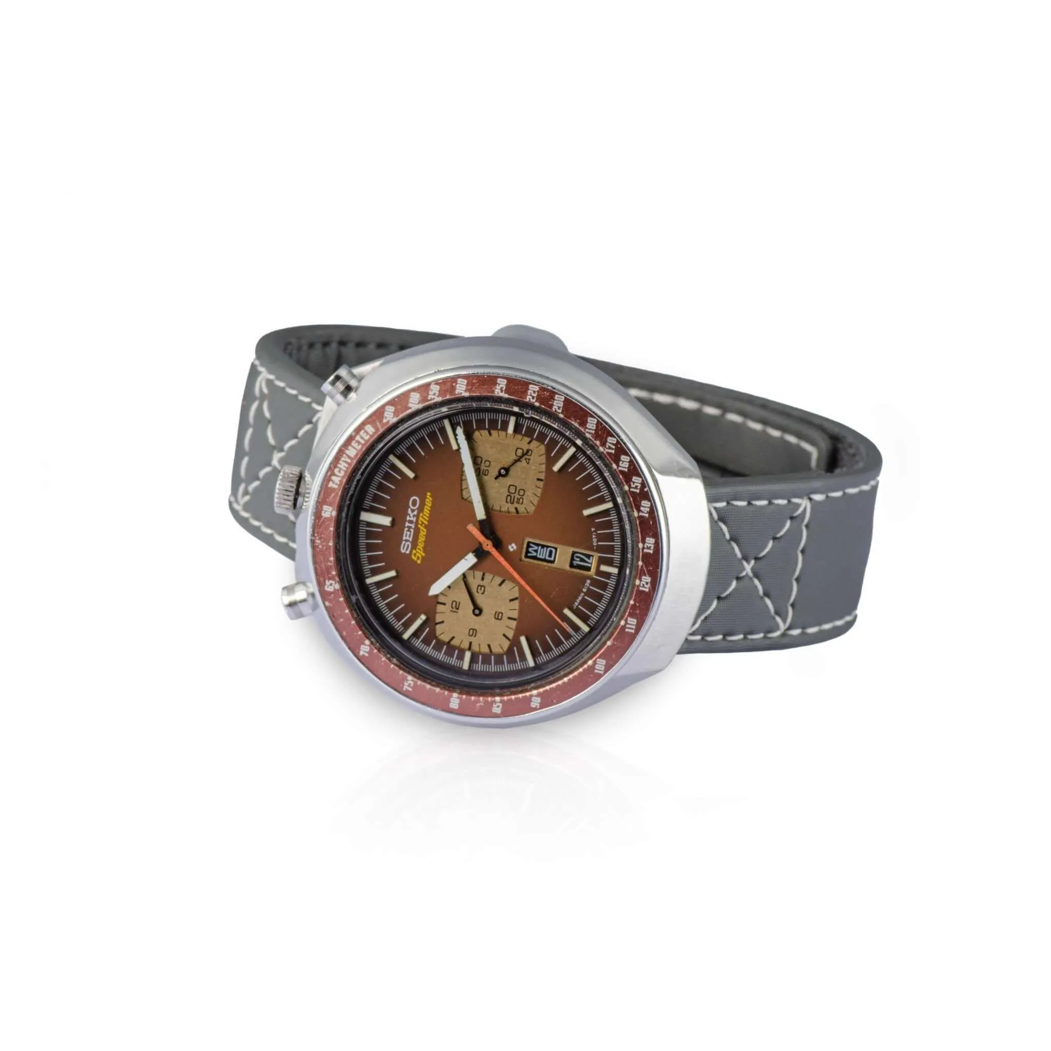 Grey Velcro® Watch Band Ecru Stitches 20mm