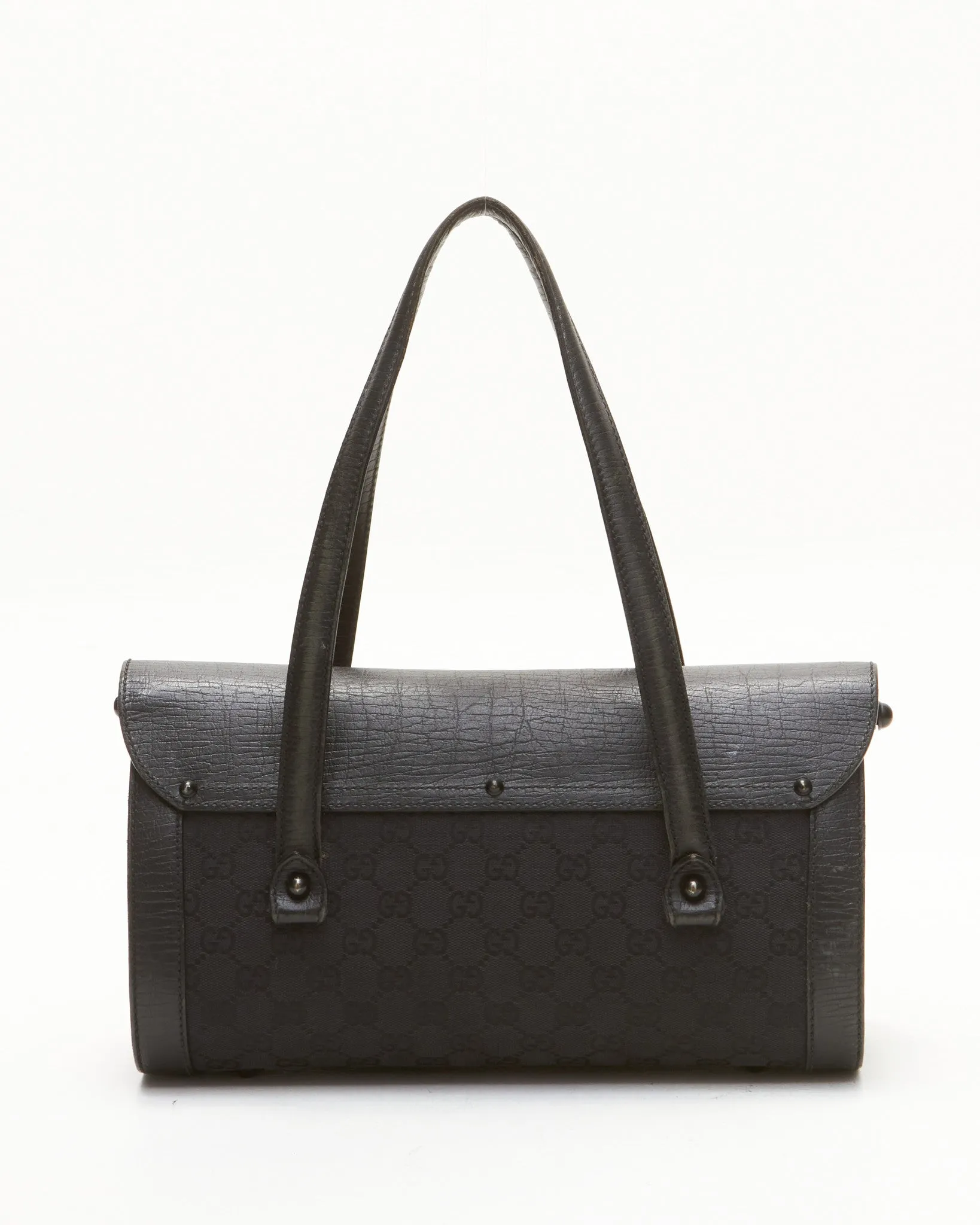 Gucci Black GG Canvas Bamboo Top Handle Bag