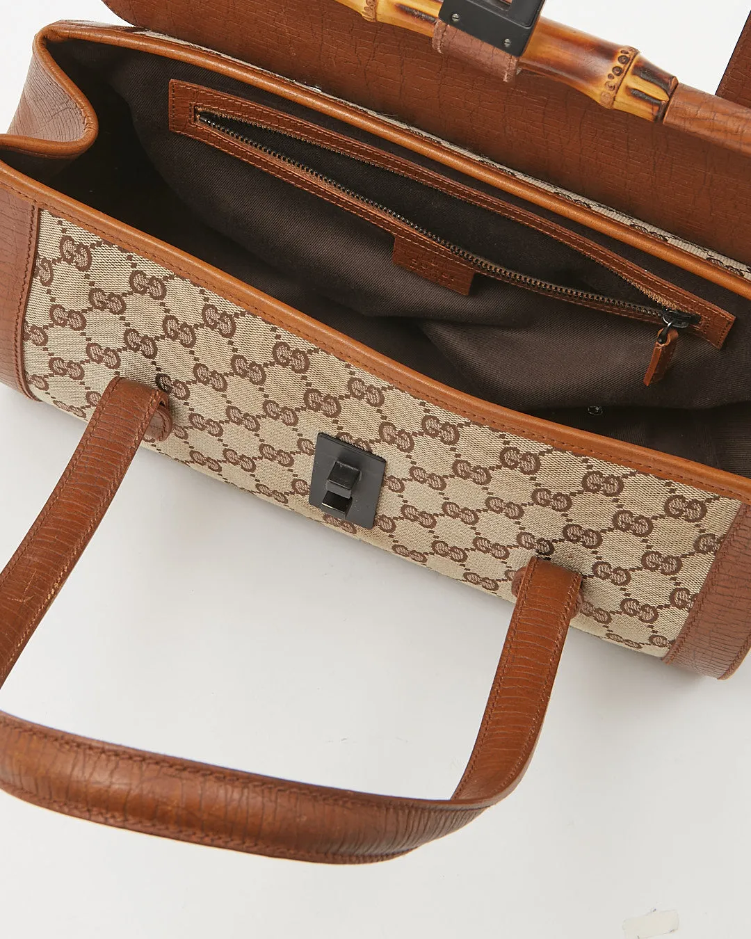 Gucci Brown GG Canvas Bamboo Bullet Bag