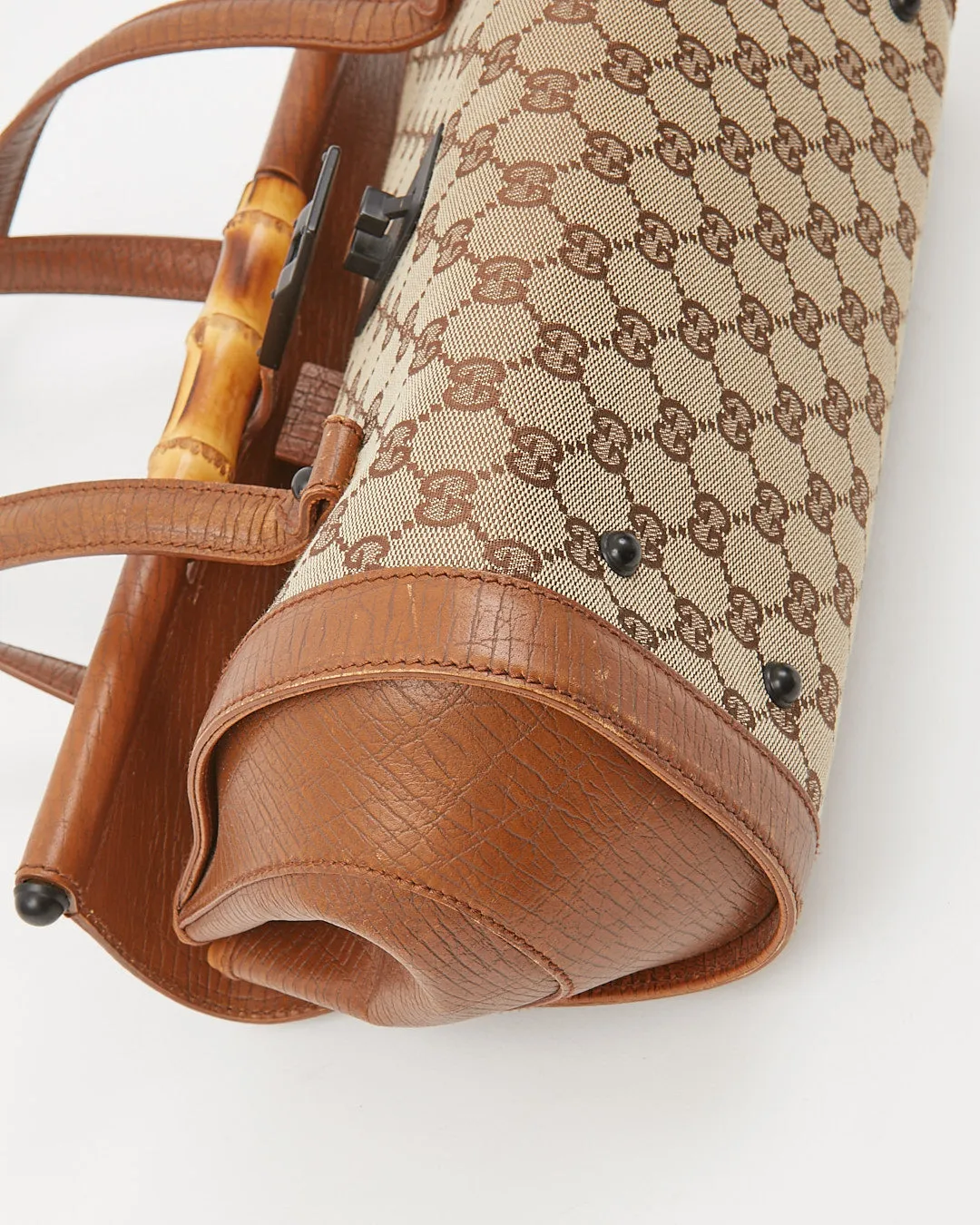 Gucci Brown GG Canvas Bamboo Bullet Bag