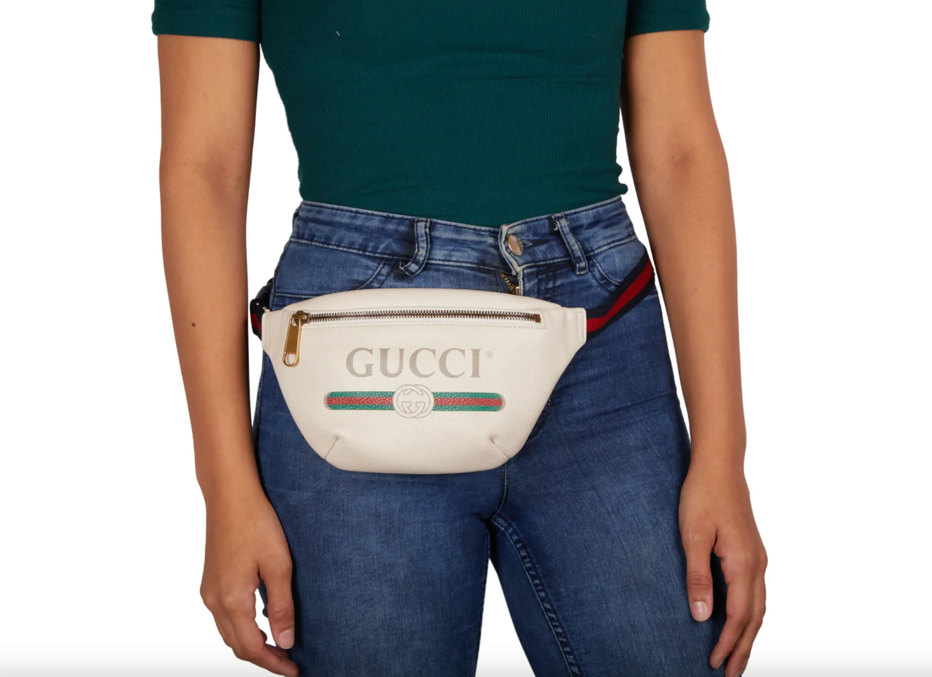 Gucci Logo Belt Bag in White Leather