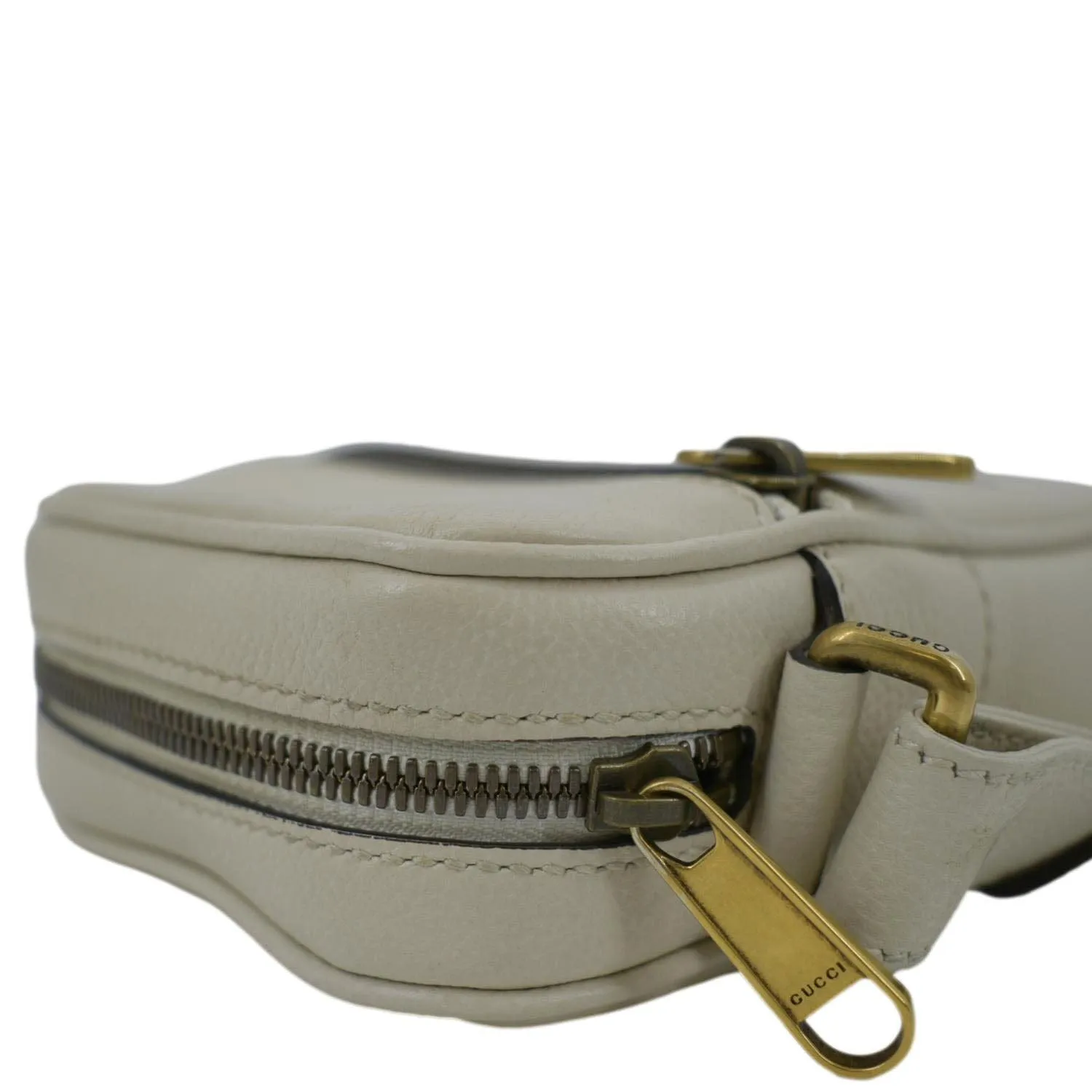 GUCCI Mini Logo Leather Crossbody Messenger Bag Off White 574803