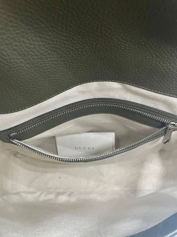 Gucci Olive Leather Jumbo GG Messenger Unisex Purse