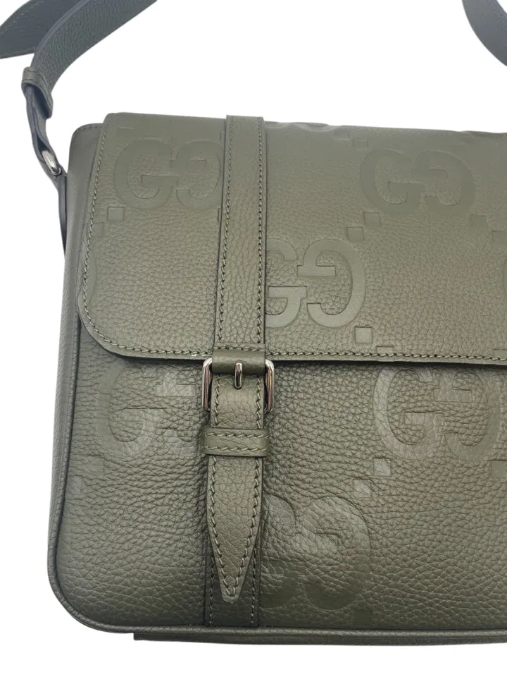 Gucci Olive Leather Jumbo GG Messenger Unisex Purse