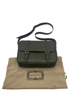 Gucci Olive Leather Jumbo GG Messenger Unisex Purse