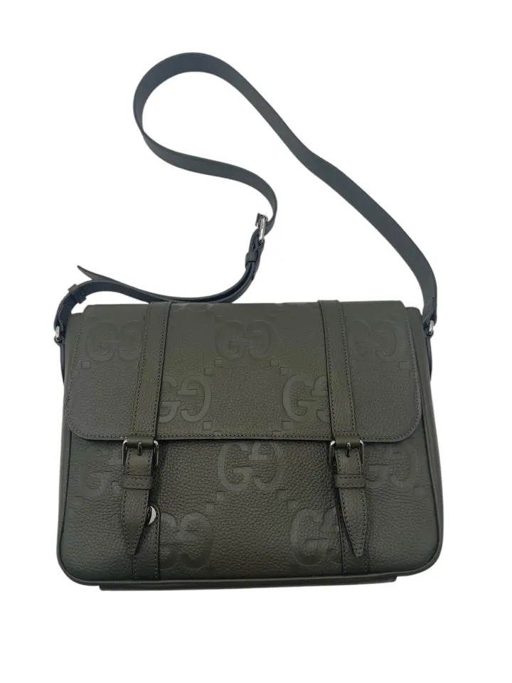 Gucci Olive Leather Jumbo GG Messenger Unisex Purse