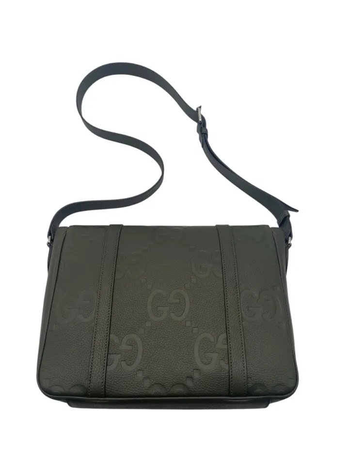 Gucci Olive Leather Jumbo GG Messenger Unisex Purse