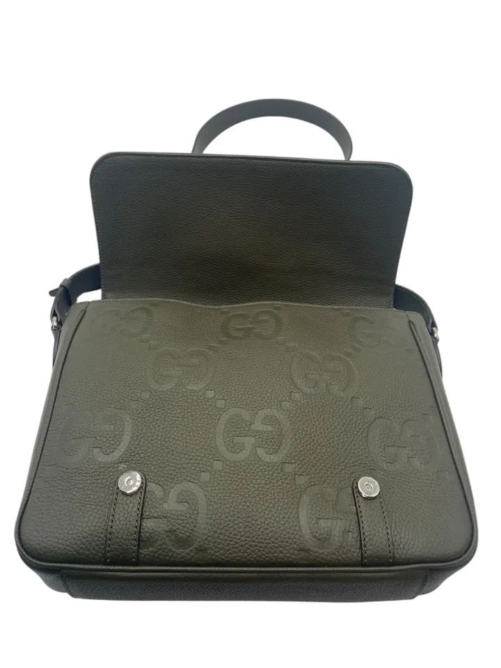 Gucci Olive Leather Jumbo GG Messenger Unisex Purse