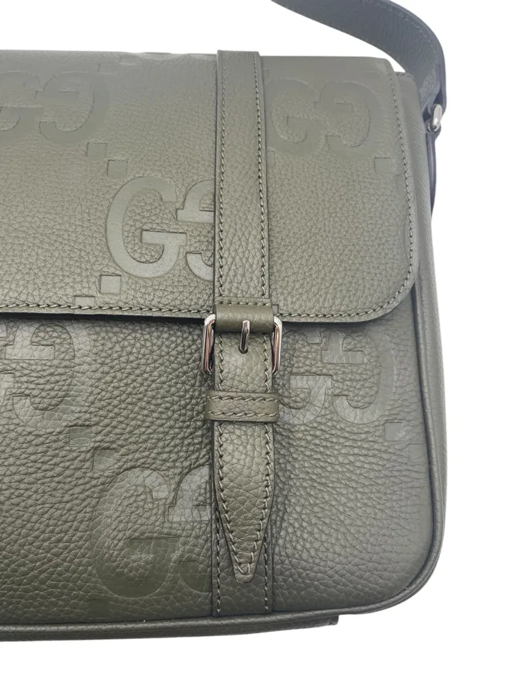 Gucci Olive Leather Jumbo GG Messenger Unisex Purse