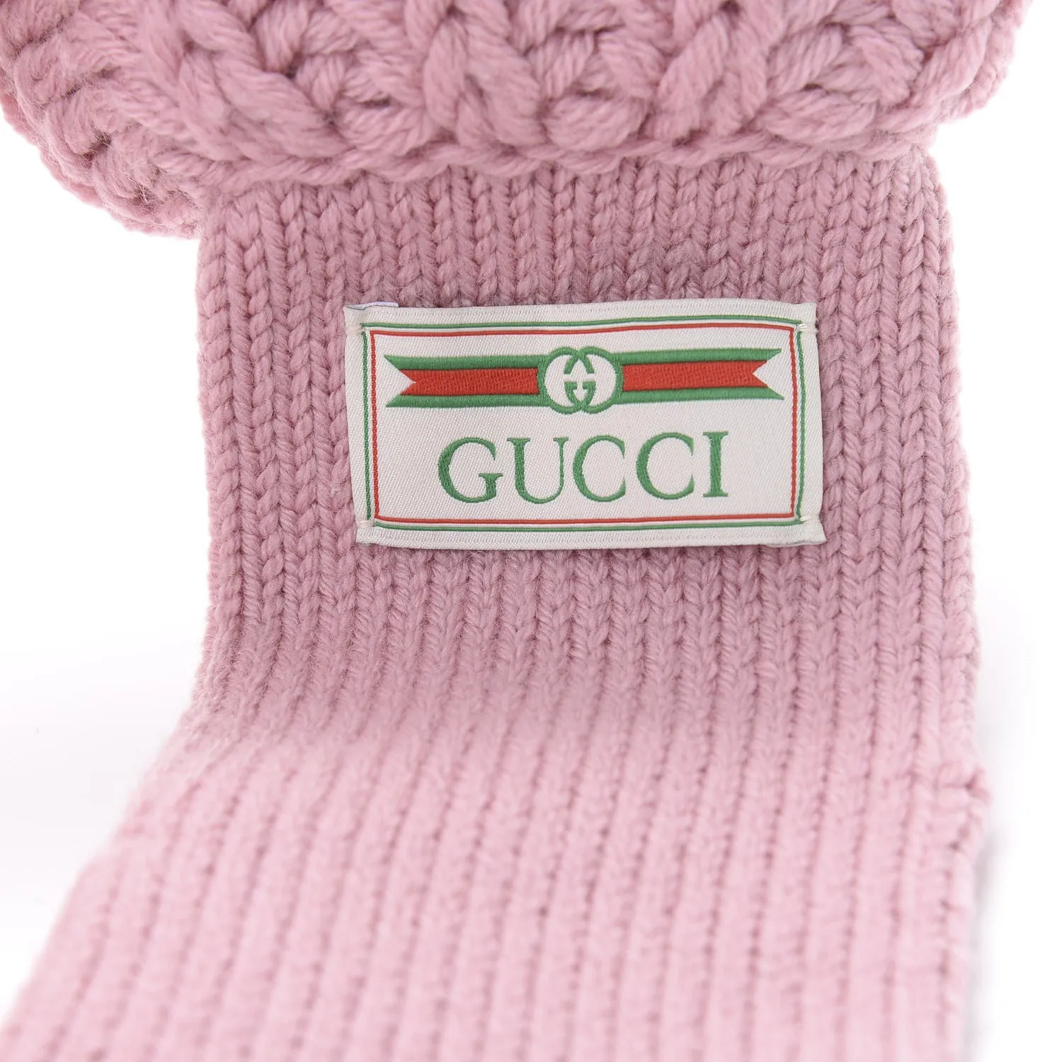 Gucci Wool Knit Tricot Logo Gloves in Rose Red
