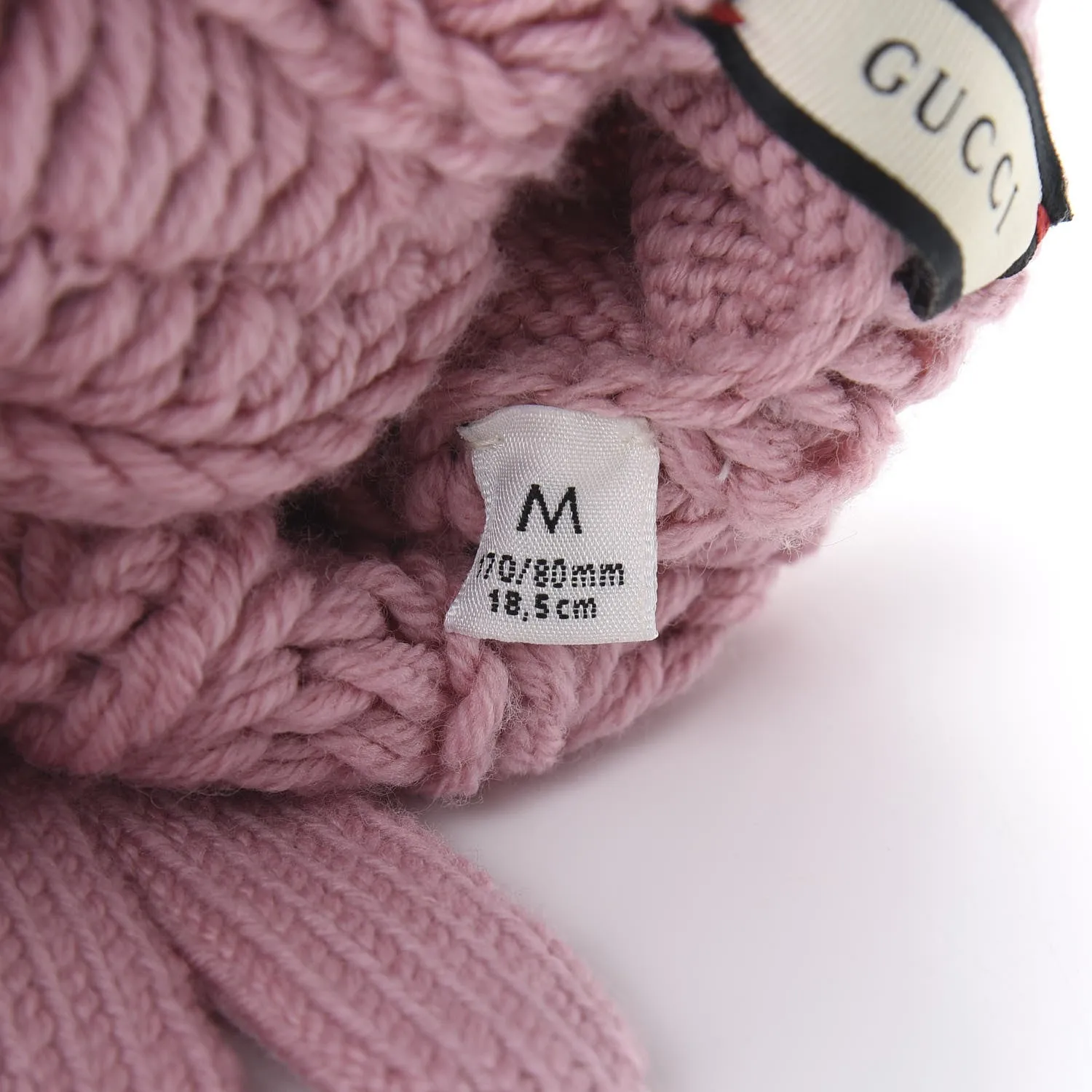 Gucci Wool Knit Tricot Logo Gloves in Rose Red